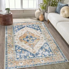 Boho Washable Living Room Rug 3x5 Throw Non-Slip Area Rug for Bedroom Lightwe...
