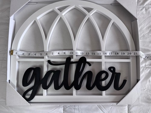 New Gather Cursive Wall Cutout Sign Wall Hanging Decor Farmhouse 17.5 X 21 Wood - Picture 2 of 4