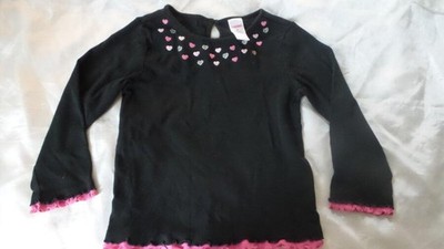 Gymboree TRES CHIC Black & Pink knit top ~ Embroidered Hearts ~ Girl's 5T