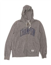 CHAMPION Womens Graphic Zip Hoodie Sweater UK 16 Large Grey Cotton BM03