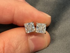 2.0 Carat Lab Created Diamond Princess Solitaire Earrings 14k Gold Plated 925