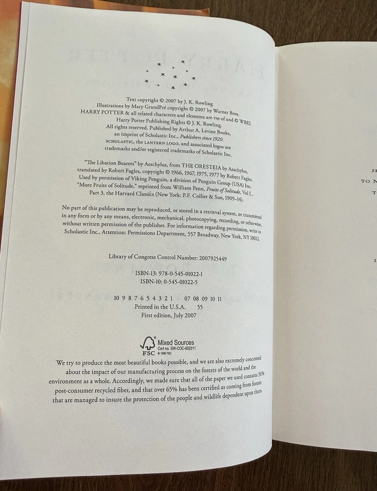 Harry Potter and the Deathly Hallows J K Rowling 1st Edition 2007 H/C D/J - Image 3 of 4