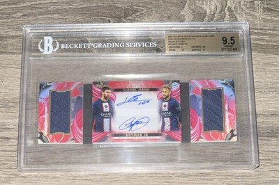 2022 Topps Inception Messi & Neymar Jr Dual Match Worn Patch Auto BGS 9.5 10/10