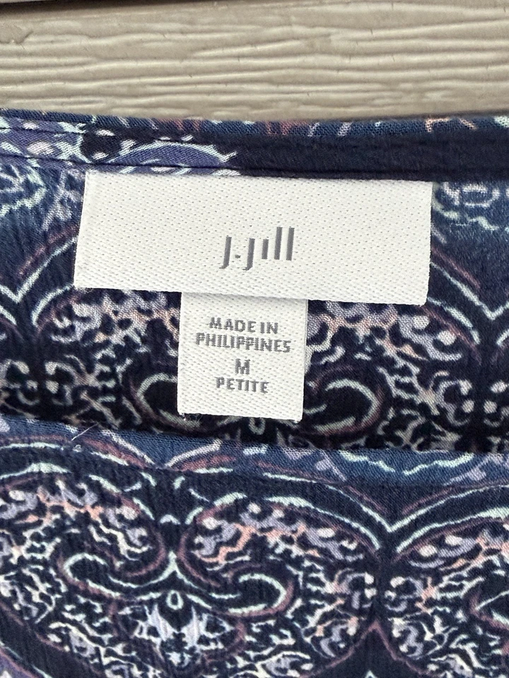 Top túnica boho floral para mujer J. Jill talla mediana ligero azul transparente resort Foto 3 de 4