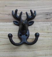 Wandhaken Hirsch Hirschkopf Doppelhaken Garderobenhaken Gusseisen Braun