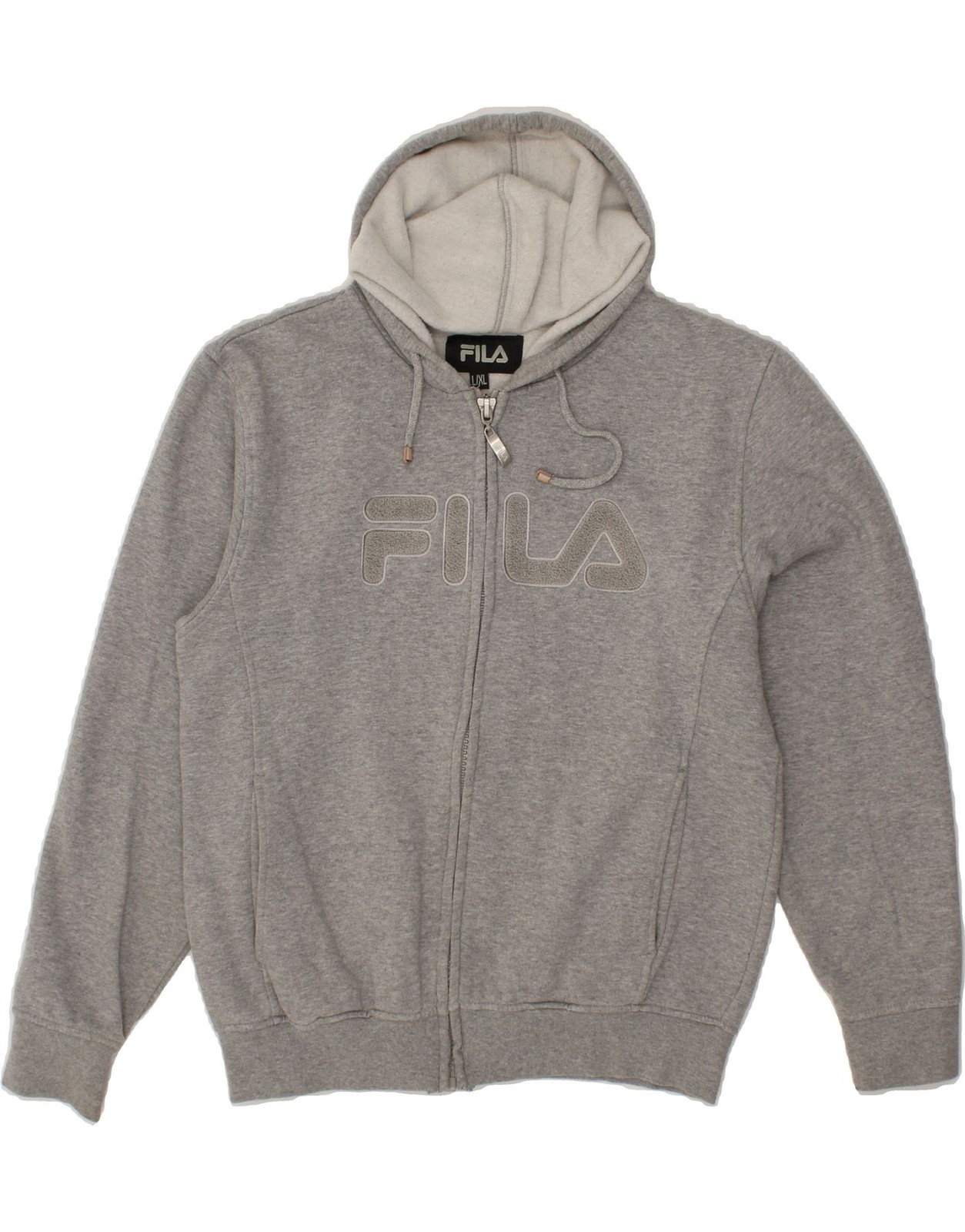 Felpa donna FILA grafica con cappuccio zip UK 16 grande grigio cotone AF01