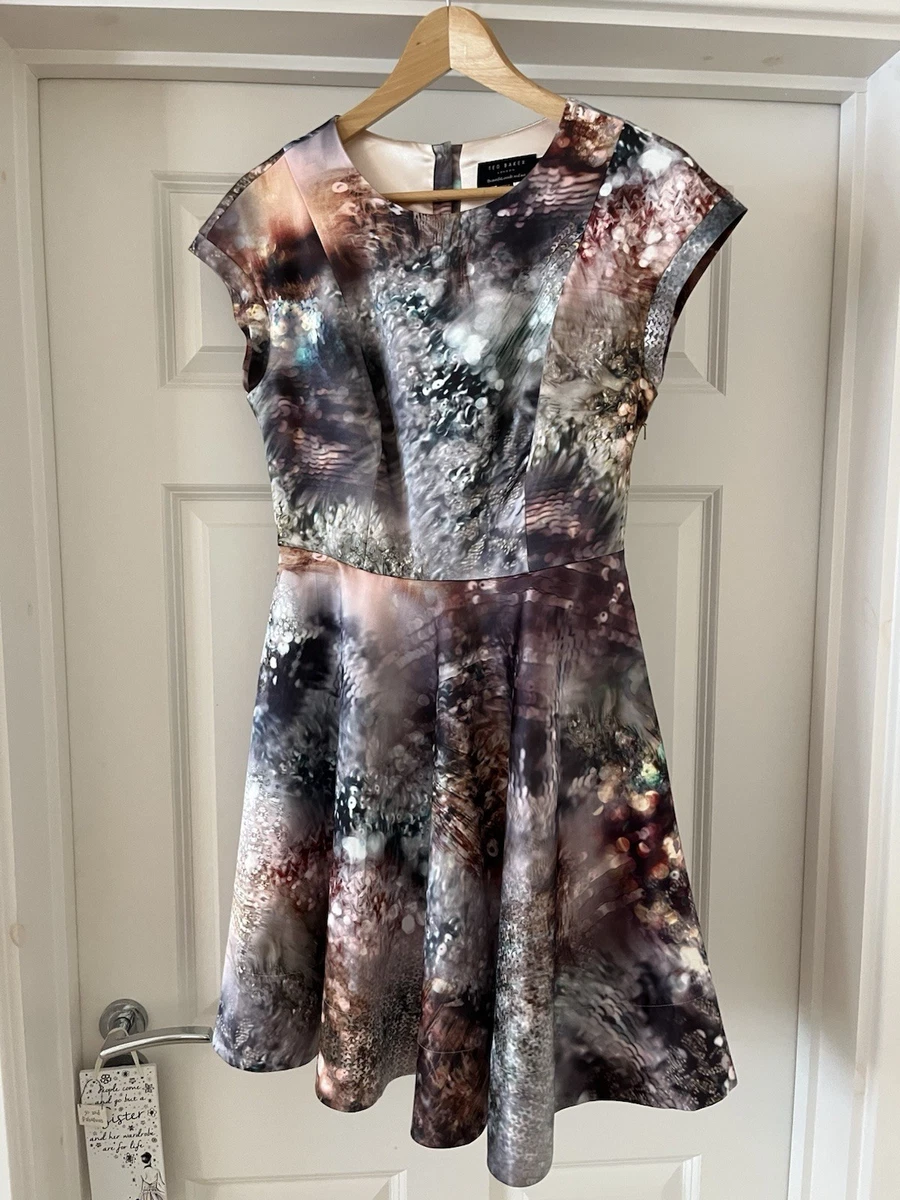 white christmas dresses Brand New Ted Baker Black Bloom Print Midi Bodycon Dress Size 3 UK 12 –  Whispers Dress Agency main image 1