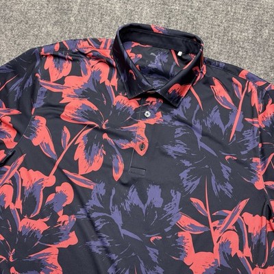 Puma Golf Polo Shirt Mens Large Blue Pink Hawaiian Print Floral