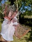 Vintage Pink Depression Glass UV Glass Floral Set Of Two Hand Etched