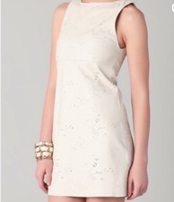 Alice+Olivia Dress Sz 4 /S Ivory Laser Cut Leather Sleeveless A-Line MSRP $795
