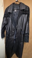 Vtg Greg Bell Woman Leather And Suede Long Leather Black Coat Womans Size L