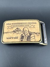 Vtg. NRA Whittington Center Belt Buckle Honors Harlon B. Carter Leather Brass