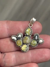 STERLING SILVER NATIVE AMERICAN SW PALOMINO & WHITE BUFFALO CACTUS PENDANT .925