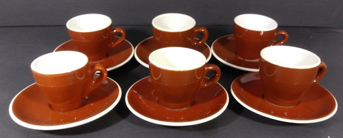 ACF Italy Demitasse Brown Espresso Coffee Cup & Saucer 70's Italy NOS Set of 6