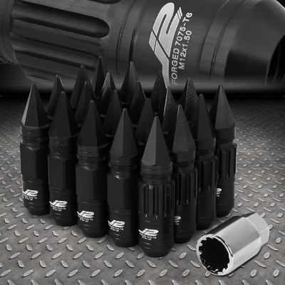 J2 ENGINEERING 7075 ALUMINUM M12X1.5 16PC 80MM SPIKY CAP LUG NUT 4PC LOCK BLACK