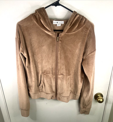 Eye Candy Tan Velour Women s Zipper Hoodie Size M