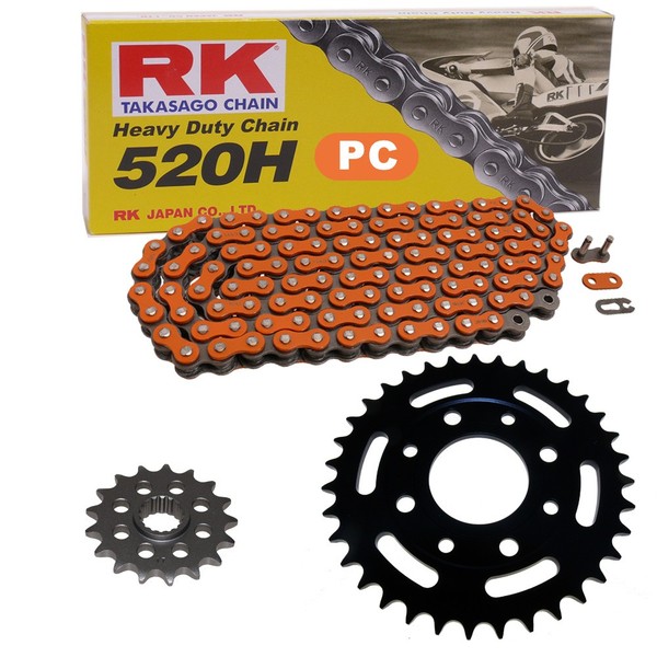 Kettensatz Suzuki GT 250 X7E 79-81 Kette RK PC 520 H 100 Offen Orange 15/41-image