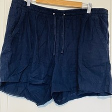 Marks And Spencer Size 22 Shorts Navy Flax Linen Blend Summer Holidays M S