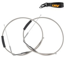 35" Braided Throttle Idle Cable Kit Stainless Steel Extended Length Throttle ...