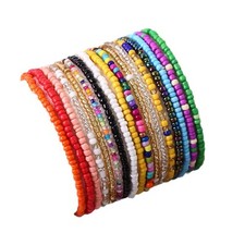 17Pcs Set Elastic Bohemian Beaded Handmade Adjustable Bracelets for Women Boho B