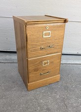 Vintage Oak Wood Filing File Cabinet 2 Drawer Brass Industrial Mission Style B49