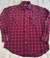 Vintage Wrangler Size Men  s Medium Red Flannel Pearl Snap Shirt