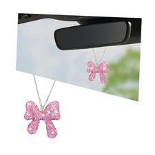 Bling Car Rear View Mirror Hanging Ornament, Crystal Rhinestone Cute Bow Pink
