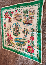 Vintage 1950-60s Souvenir Scarf Old Mexico Tijuana, Bull Fighter Matador Glitter
