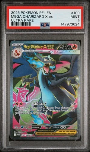 2025 POKEMON PFL EN-PHANTASMAL FLAMES ULTRA RARE #109 MEGA CHARIZARD X EX PSA 9