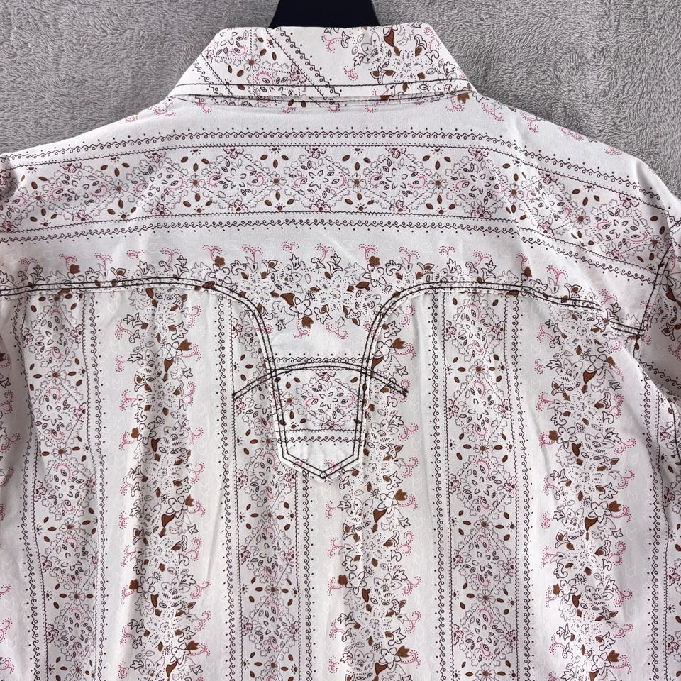 Camisa Manga Larga 7 Diamantes Para Hombre Talla XXL Blanca Paisley Western Botón Frontal Foto 4 de 4