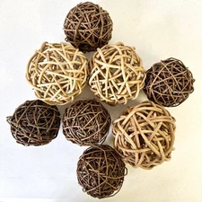 Lot Of 8 Decorative Balls Orbs Wicker Wood Bowl Decor Beach Boho