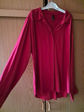 Damen Bluse XL Rot Langarm Kragen Kimono-Stil...