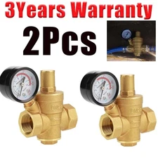 2 Pack Brass Adjustable Water Pressure Reducing DN20 3/4" Regulator Valves Gauge