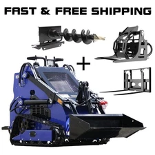 22HP Mini Skid Steer Loader Upgraded 2-Cylinder Gas Engine with 3 Attachments