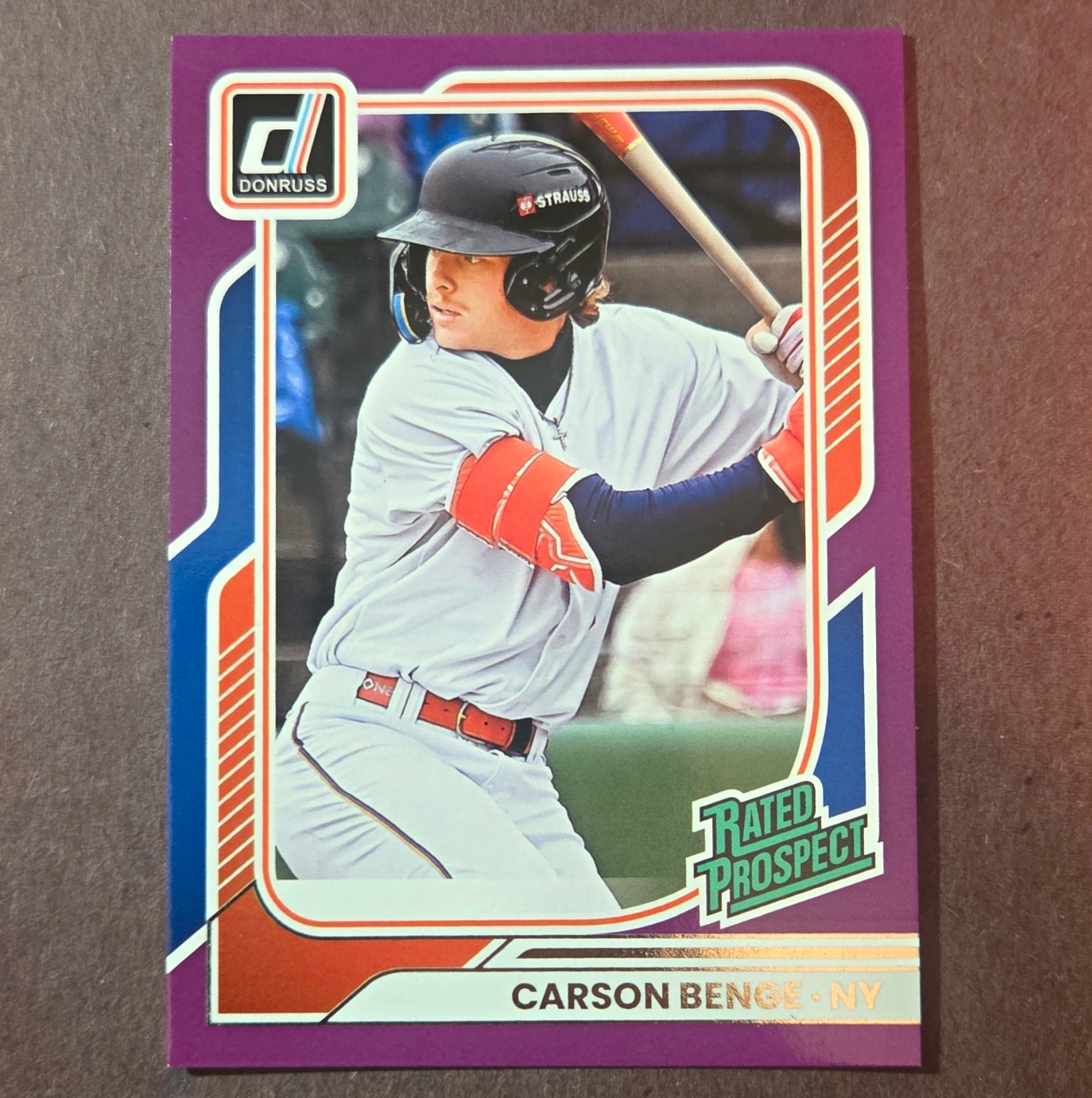 2026 Donruss Baseball Rated Prospect Carson Benge #180 Purple Parallel Mets