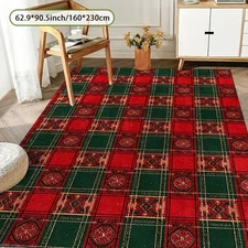 1pc Vintage Plaid Area Mat - Non-Slip Soft Floor Mat, Red & Green Classic Tartan