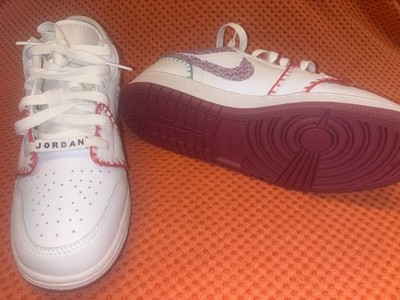 Nike Air Jordans 1 Low SE GS White Bordeaux Knit 6.5y