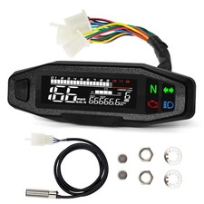 Universal Digital Lcd Speedometer Tachometer Fuel Gauge For Motorcycle 12v Black