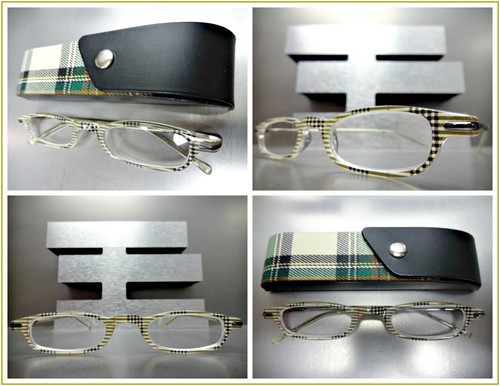 LIGHTWEIGHT FLEXIBLE READING EYE GLASSES READERS Small Plaid Frame & Hard Case - Picture 15 of 21