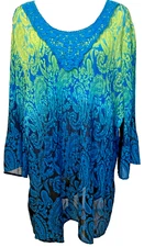 Catherines 3XL womens 3/4 sleeve accordian pleat tunic top hombre paisley print