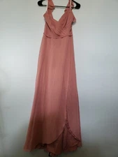 David's Bridal Womens Sz 4 Formal Dress Sleeveless Rose Pink V Neck Ruffled NWT