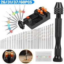60x Mini Micro Hand Twist Drill Bit Set Manual Keyless Chuck Pin Vise Rotary Too
