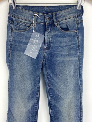 G-STAR RAW 3301 High Straight Skinny Blue Denim Stretch Women's Jeans W25 L30 - Picture 3 of 11