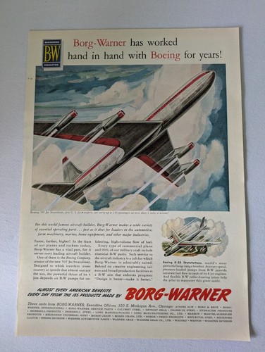 Borg-Warner Airplane Boeing Color Print Ad Vintage - Picture 1 of 4