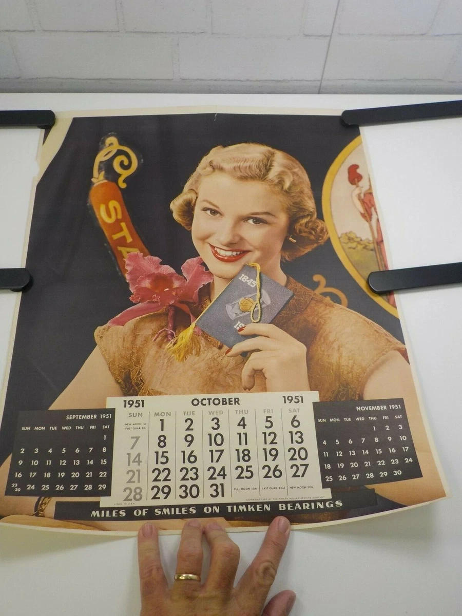 Original 1951 Timken Bearings Co Pin Up Girl Photo Calendar Page October |  eBay