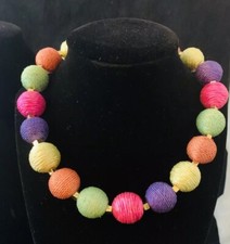 VINTAGE Signed NB 1950'SNECKLACE Multi Color Chunky Thread Beads