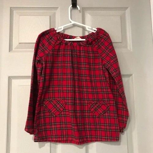 Lands' End Girl's 6 Plaid Cotton Flannel Red Long Sleeve Heart Pocket Mini Dress
