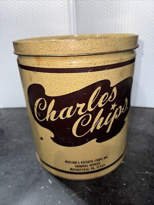 Vintage Charles Chips Potato Chip 16 oz. (1 LB) Empty Tin 9.5x8.25  (TS)