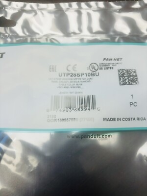 UTP28SP10BU (Panduit) Cat6 10FT 28 AWG Patch Cable/Cord Blue 