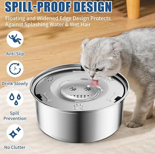 Ciotola Antigoccia per Cani in Acciaio 3 L Design Anti-Slip e Galleggiante - Immagine 3 di 4